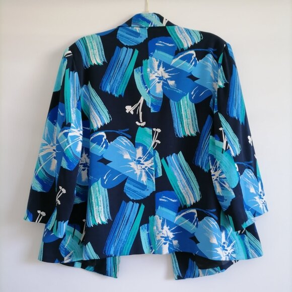 TanJay Womens Blue Floral 3/4 Sleeve Lined Open Front Cropped Jacket Size 16P - Picture 4 of 6